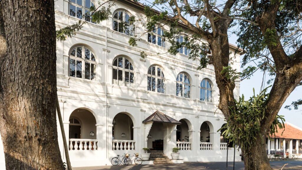 Colonial arched facade of Amangalla in Galle Fort