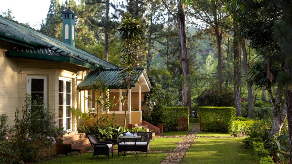 Colonial planters bungalow and lawn at Ceylon Tea Trails