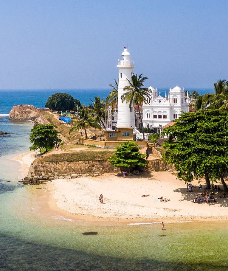 Galle Fort ramparts and lighthouse on the Sri Lankan coast