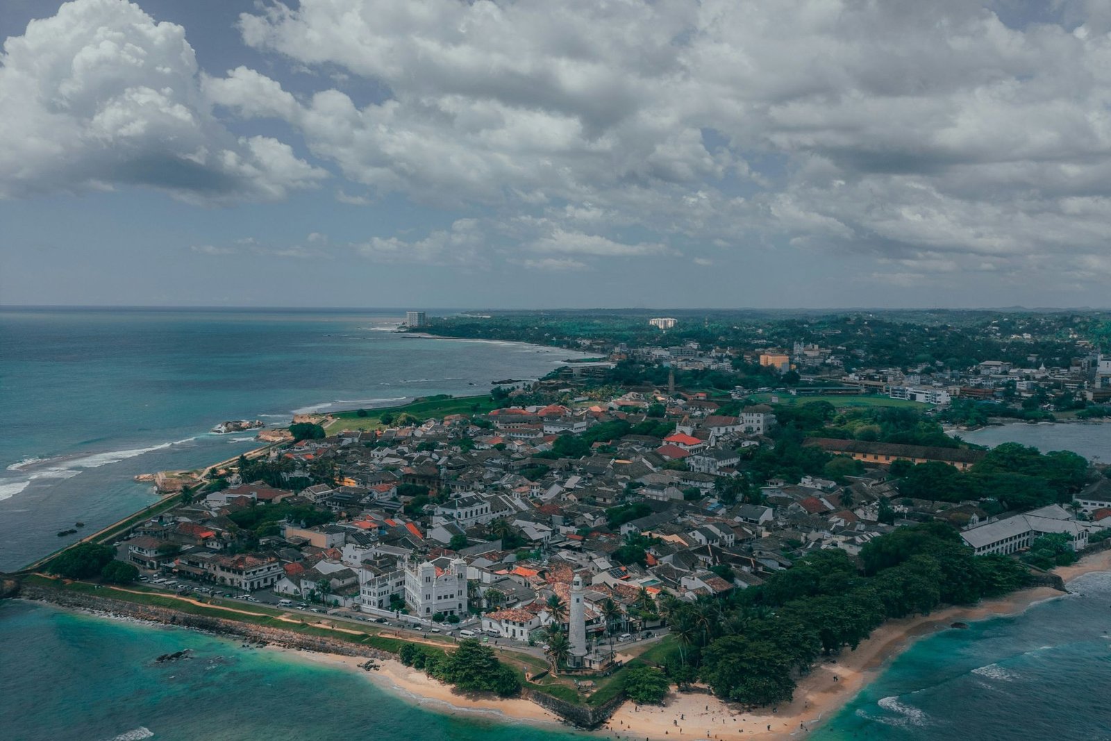 Aerial view of the Galle Fort peninsula and coastline