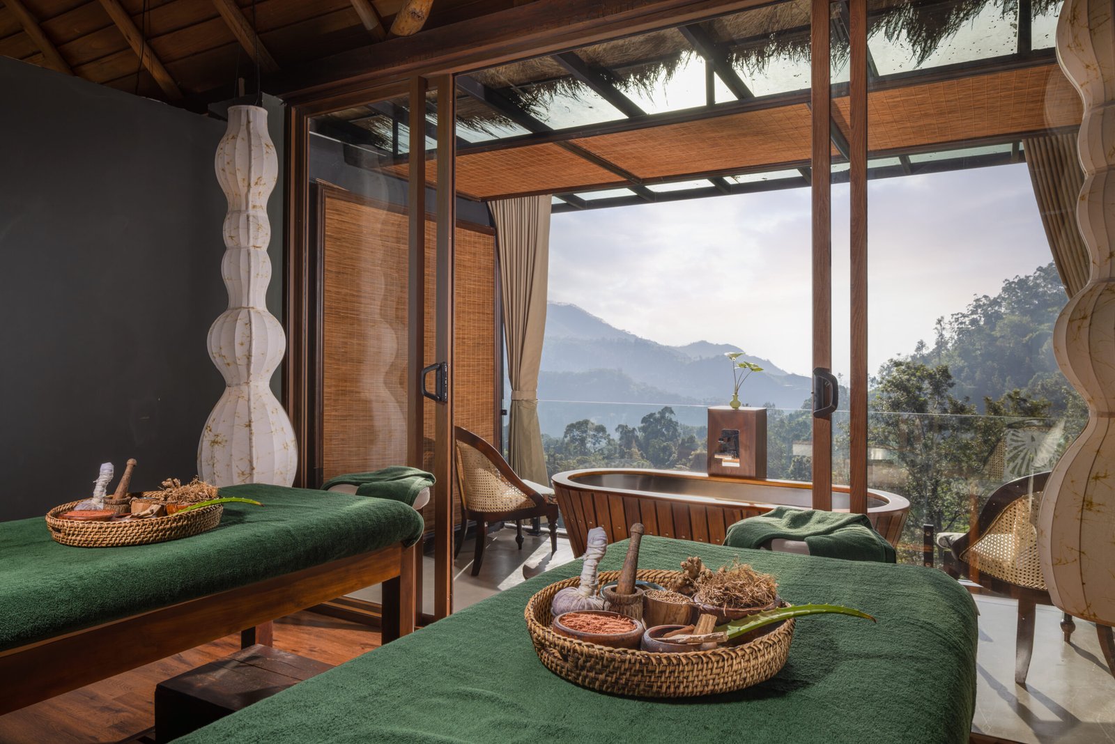 Room interior looking out over the hills at 98 Acres Resort, Ella