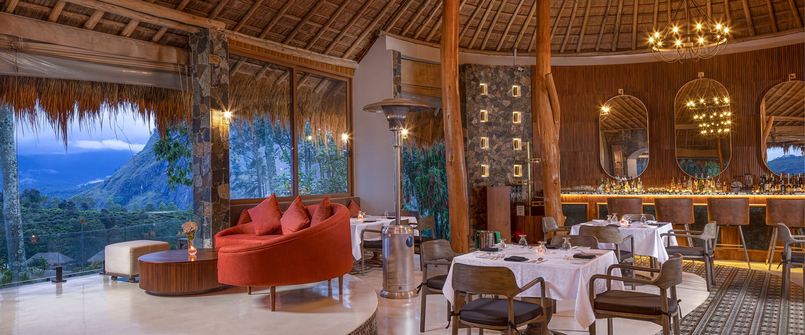 Restaurant interior at 98 Acres Resort, Ella