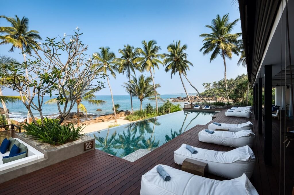 Poolside loungers at Ahu Bay, Ahungalla