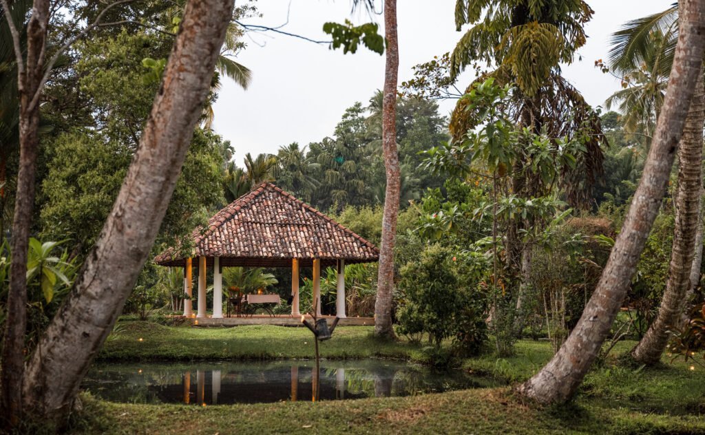 Garden pavilion beside the pond at Amangalla, Galle Fort