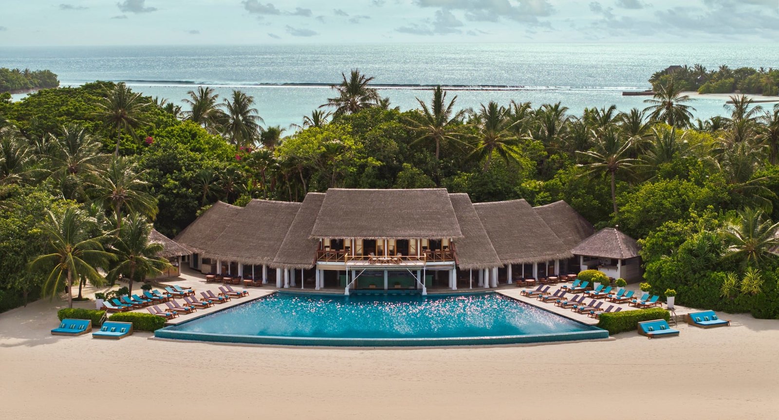 Aerial view of the resort pool at Anantara Dhigu