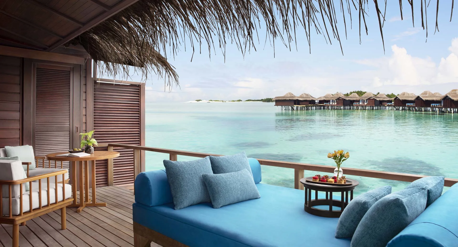 Villa deck overlooking the lagoon at Anantara Veli