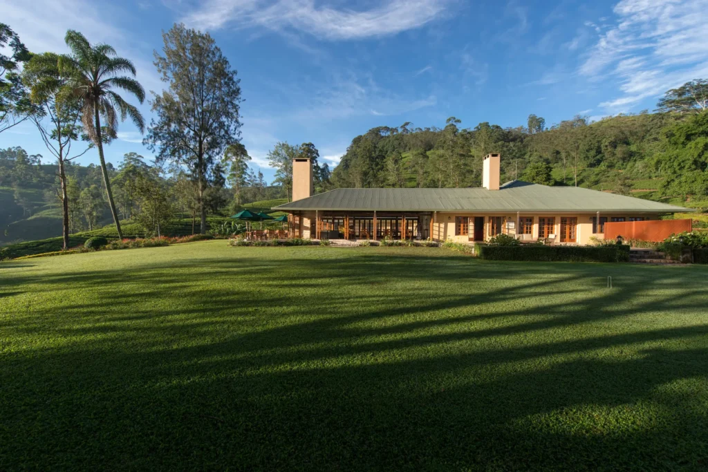 Colonial planters bungalow and lawn at Ceylon Tea Trails, Hatton