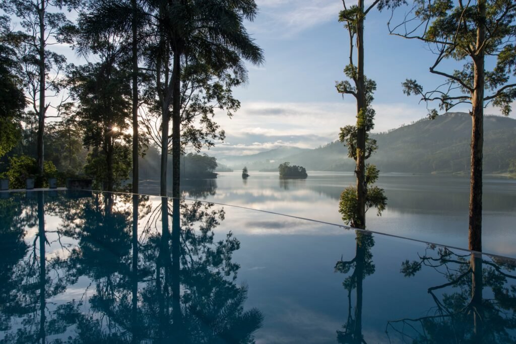 Infinity pool overlooking the lake at Ceylon Tea Trails