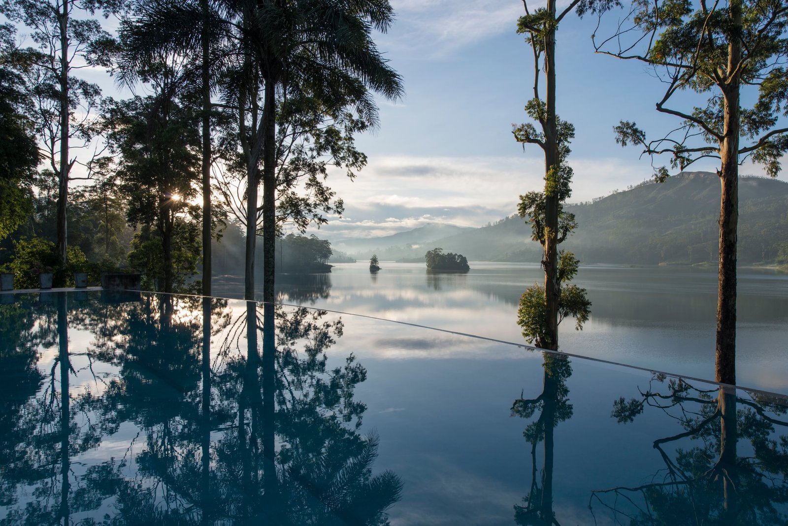 Infinity pool overlooking the lake at Ceylon Tea Trails