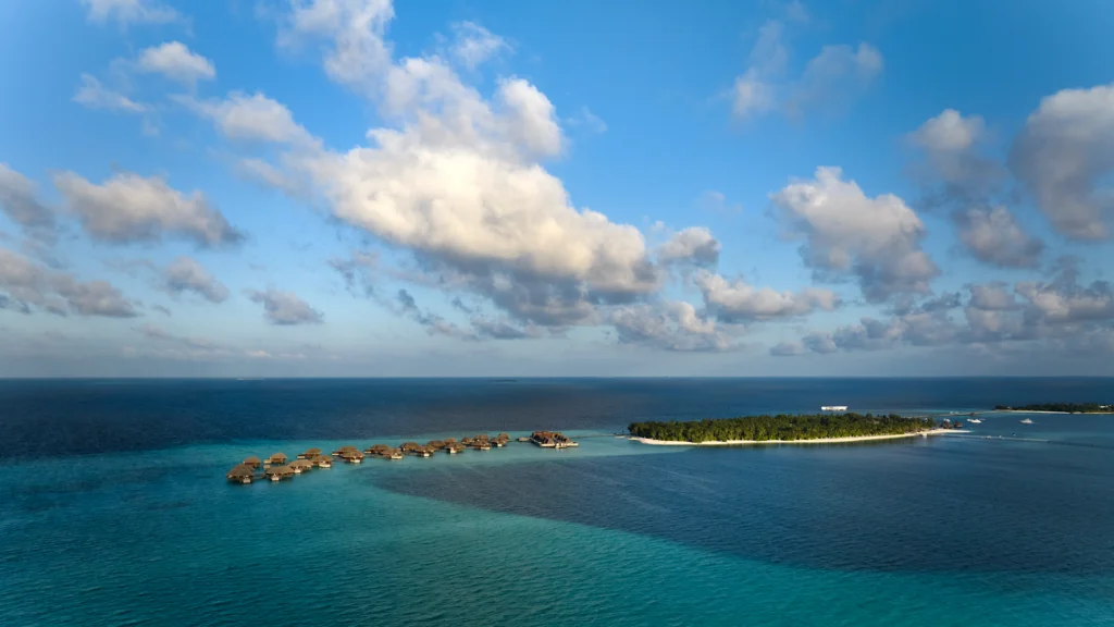 Aerial view of the two islands at Conrad Maldives Rangali Island