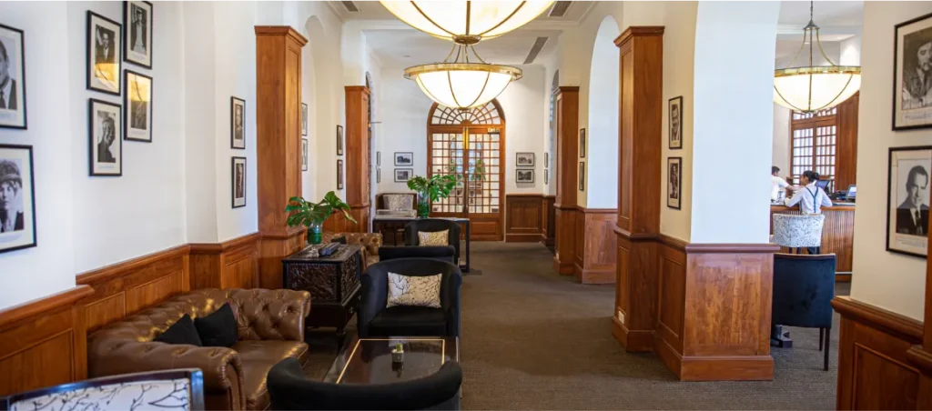 Panelled lobby lounge at Galle Face Hotel, Colombo