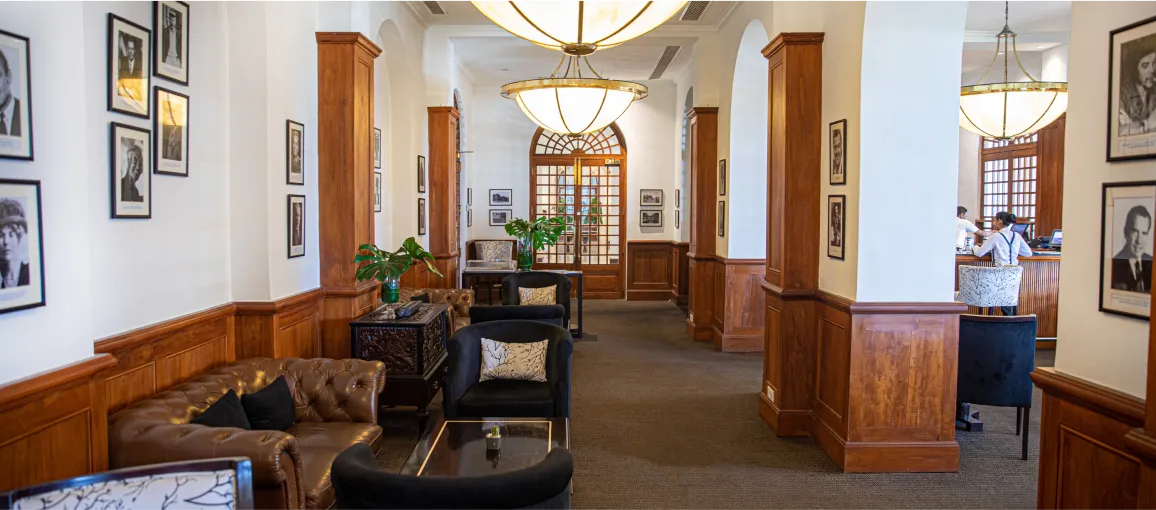 Panelled lobby lounge at Galle Face Hotel, Colombo
