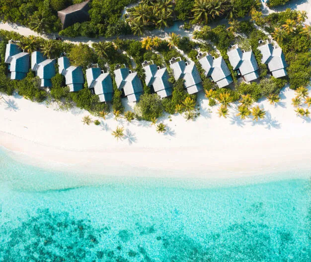 Aerial view of the overwater villas at Heritance Aarah