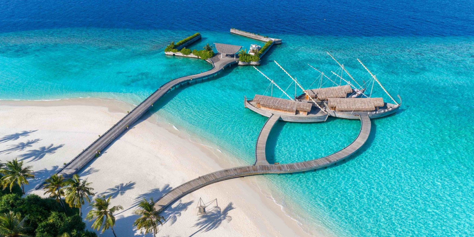 Aerial view of the overwater villas at Milaidhoo Island