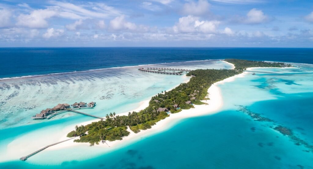 Aerial view of Niyama Private Islands and its lagoon