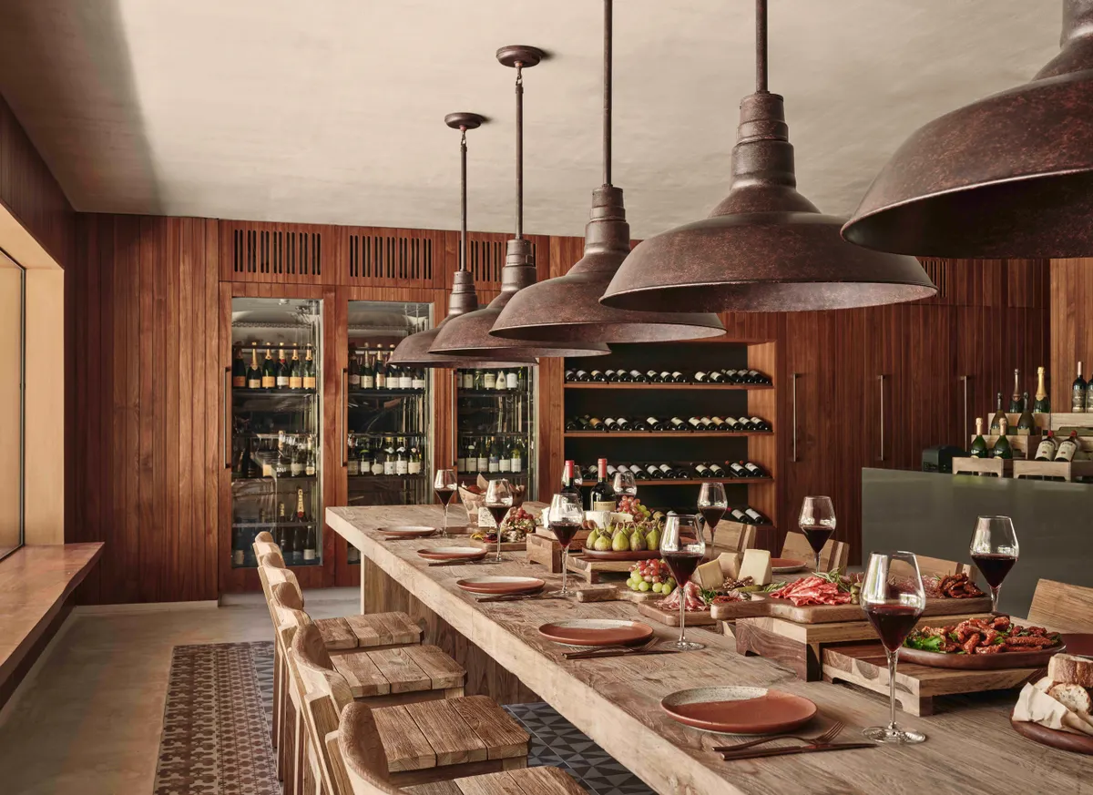 Wine bar interior at Patina Maldives