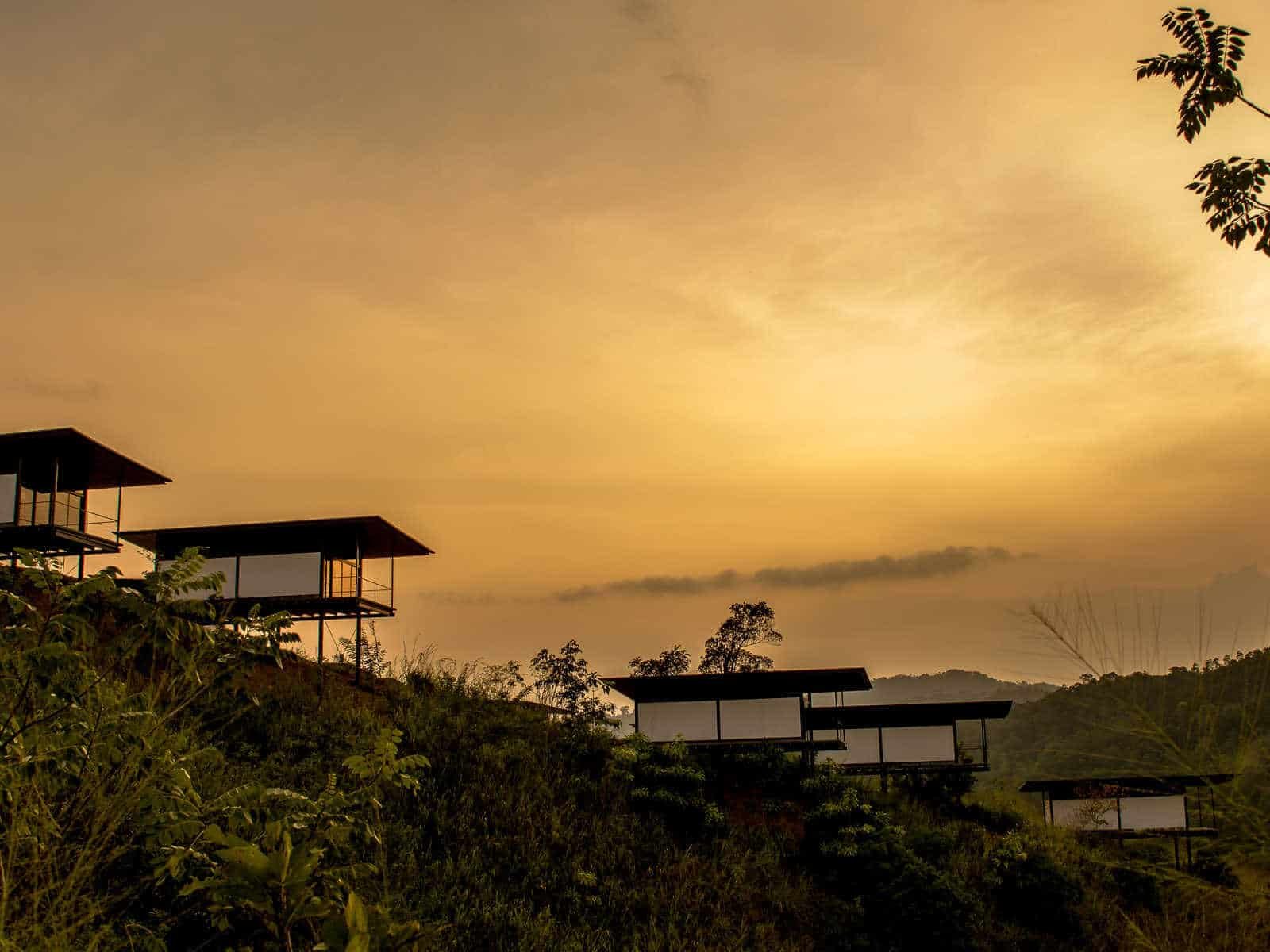 Pavilion silhouetted at sunset at Santani Wellness Kandy