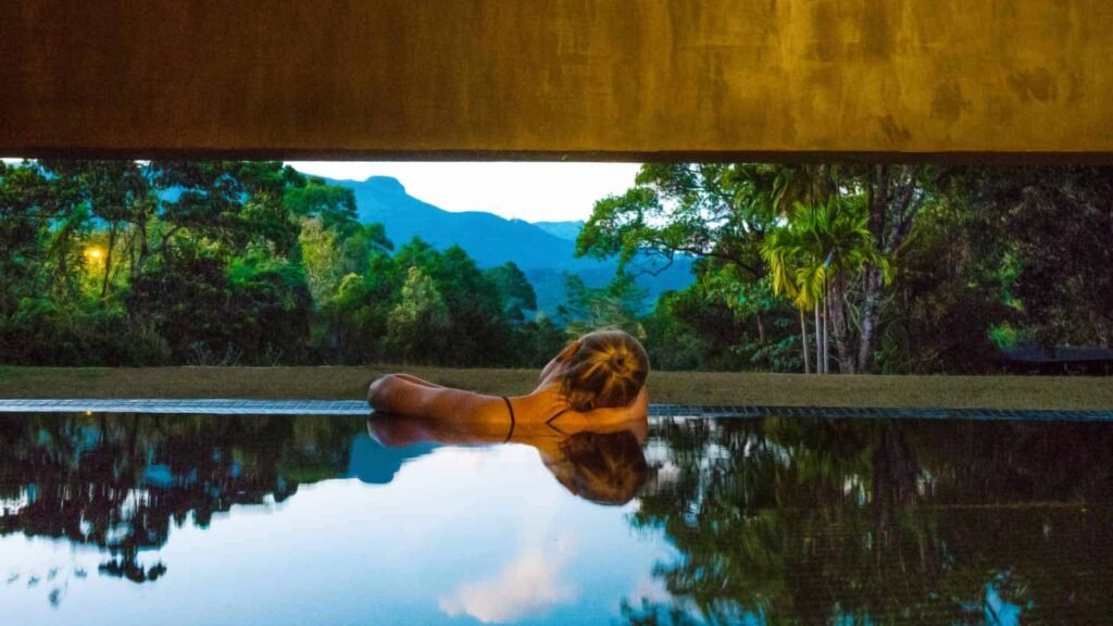 Infinity pool overlooking the valley at Santani Wellness Kandy