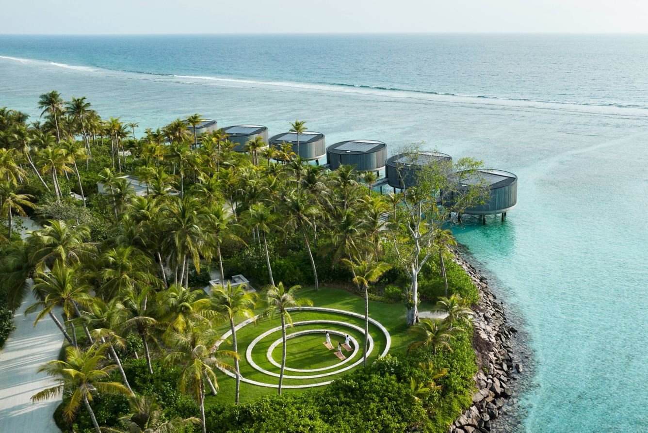 Aerial view of the ring-shaped resort centre at The Ritz-Carlton Maldives, Fari Islands