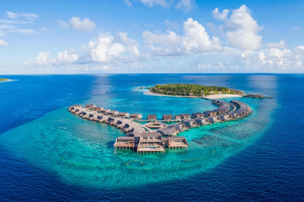 Aerial view of The St. Regis Maldives Vommuli resort island