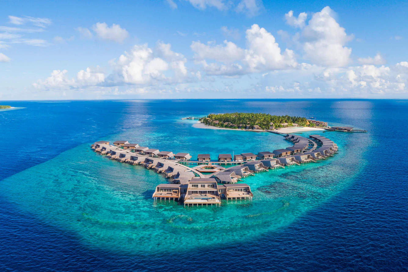 Aerial view of The St. Regis Maldives Vommuli resort island