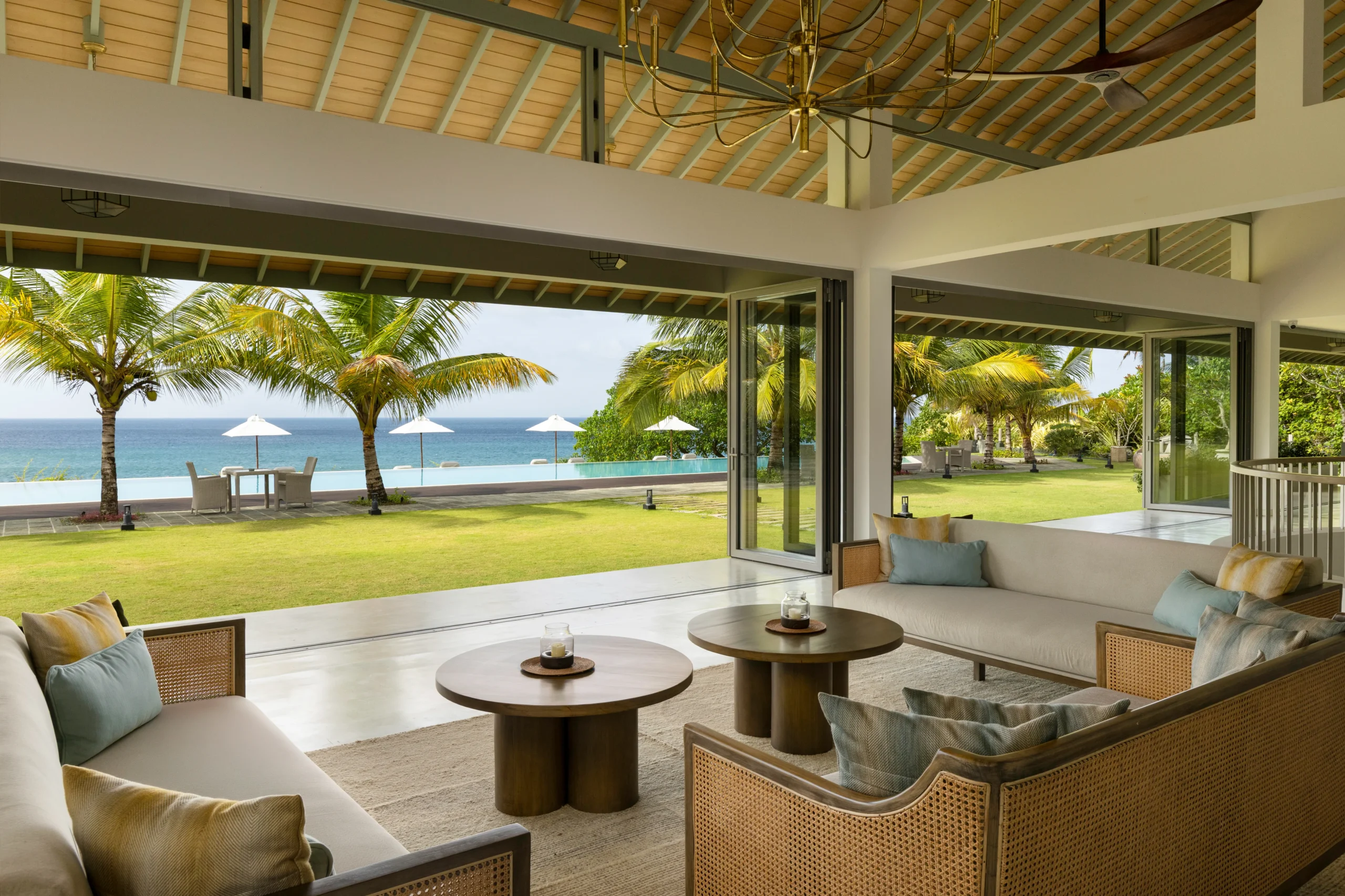 Open-sided lounge with sea views at Uga Prava, Tangalle