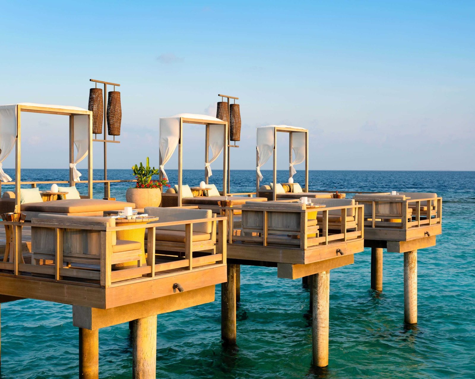 Overwater restaurant deck at Vakkaru Maldives