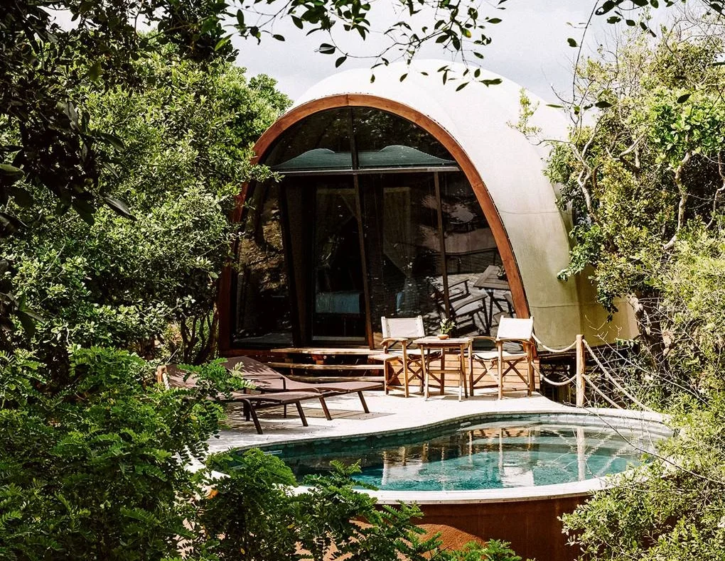 Cocoon-shaped suite and terrace at Wild Coast Tented Lodge, Yala