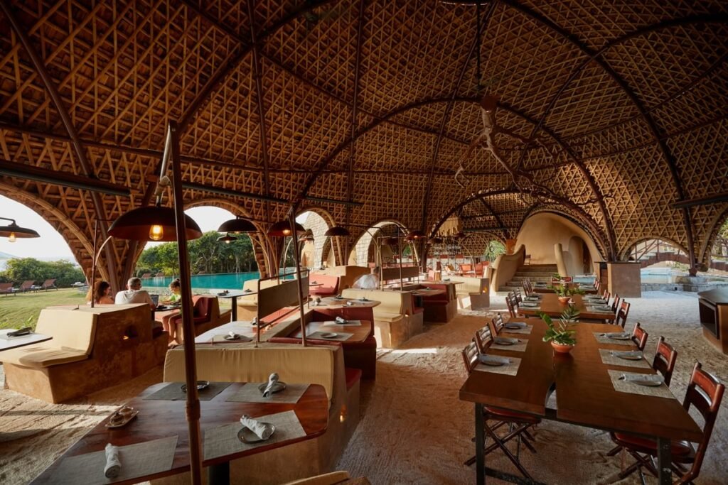 Bamboo-vaulted lounge at Wild Coast Tented Lodge, Yala